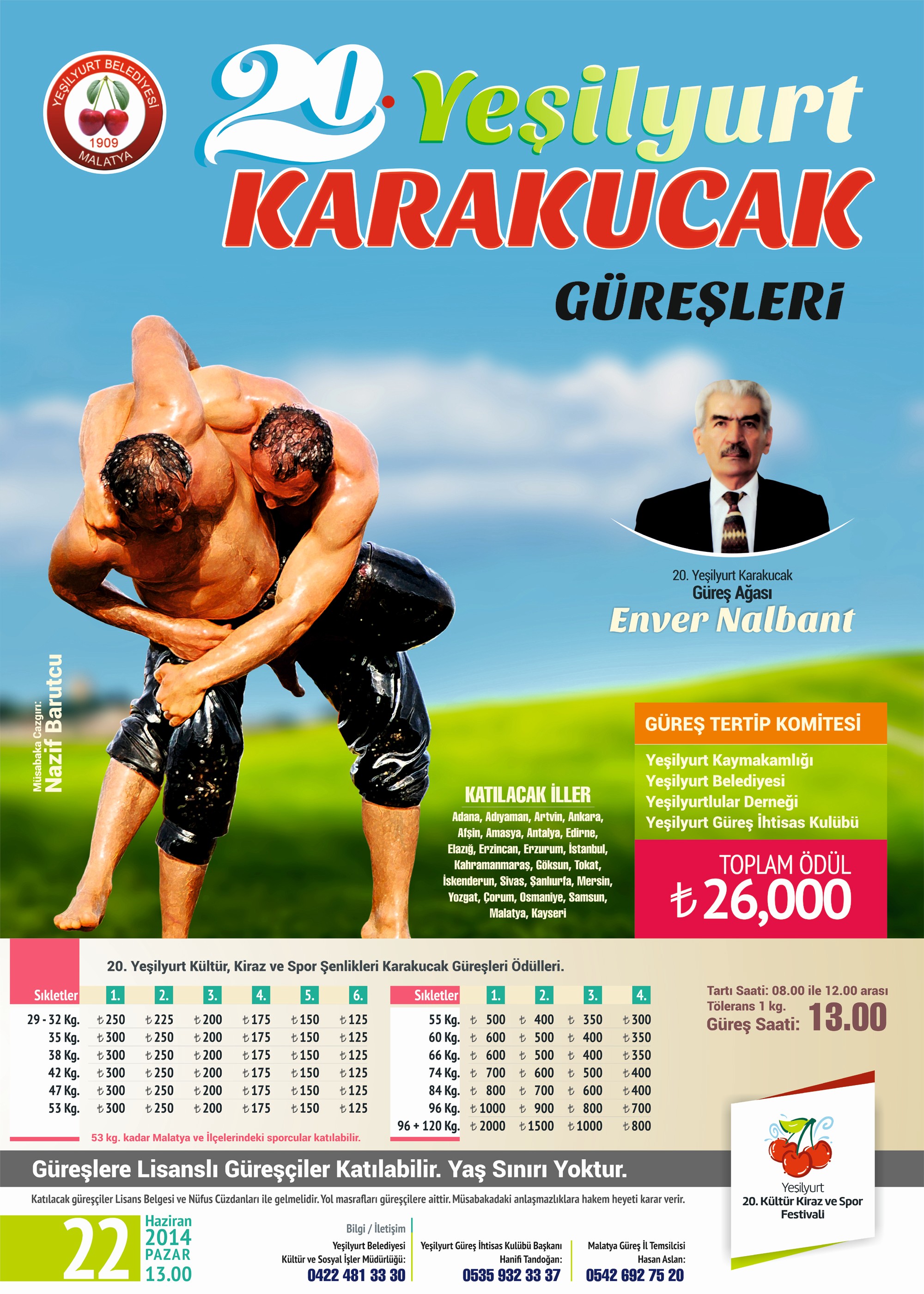 YEŞİLYURT KARAKUCAK GÜREŞLERİ 22 HAZİRAN’DA